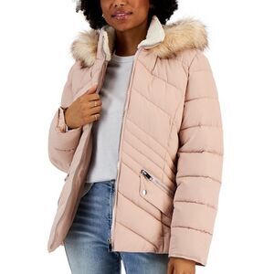 Maralyn & Me Juniors' Faux-Fur-Trim Hooded Puffer Coat, jacket size small JACKET